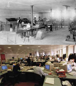 newsroom then and now