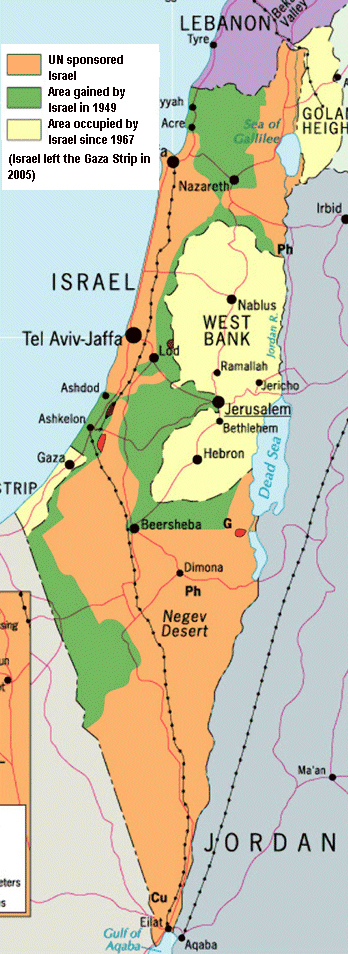 map of Israel/Palestine with current 
and partition plan borders
