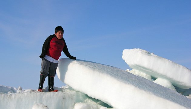 Standing on the sea ice formed on the Arctic Ocean