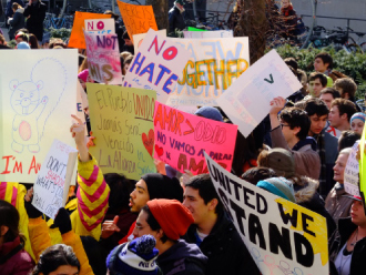 students demonstrate against the bias incidents on campus