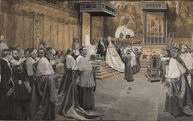 Papal ceremony, 1904, ink and gouache