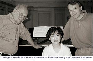 George Crumb and piano professors Haewon Song and robert shannon