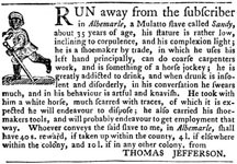 Jefferson ad for runaway slave