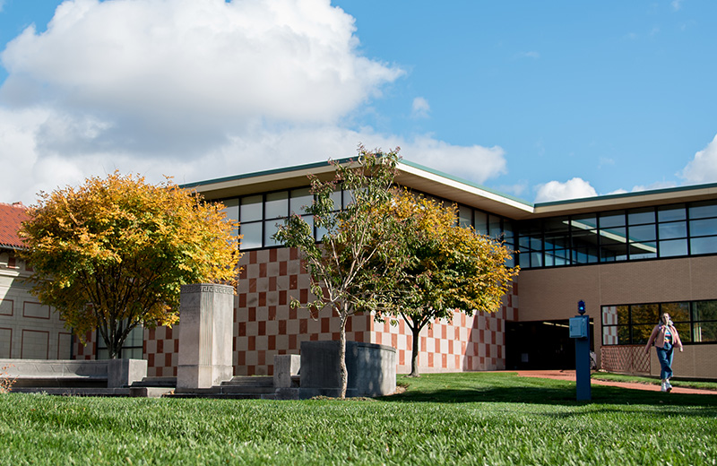 Exterior of the Allen Memorial Art Museum on a clear day.