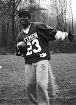 Eli Miles models football uniform