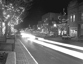 Downtown Oberlin lights up at night