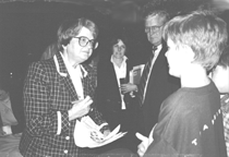 Sister Helen Prejean greets students and faculty