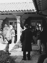 Photo of students waiting for art rental