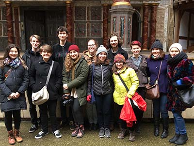 Photo of students on a tour of the Globe Theatre